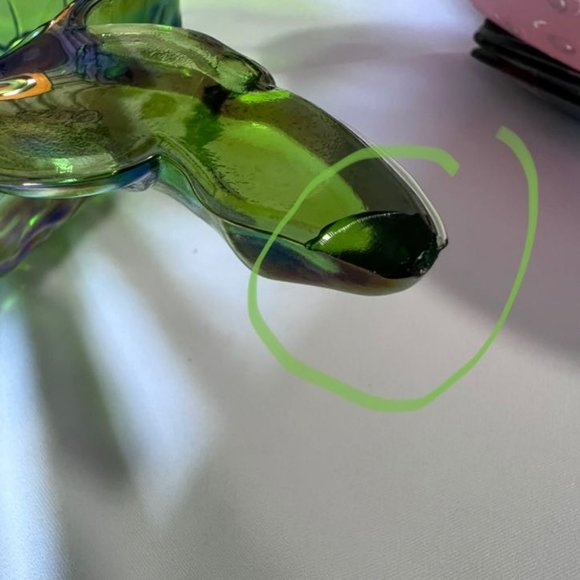 Vintage Indiana Carnival Glass Iridescent Green Grape Serving Salad Fruit Bowl - Picture 3 of 6